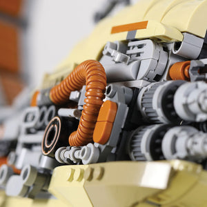 Close up view of MOC-BW3001 - Kintan Strider Speeder Bike made with LEGO® bricks engine details.