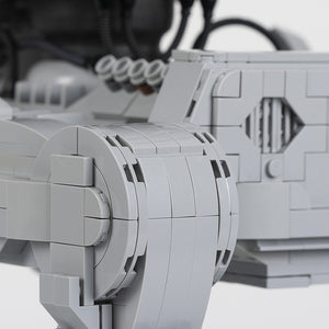Close-up of a detailed view of the exhaust and mechanical legs of the AT-ST. 