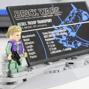 Close-up UCS Sticker and General Leia minifigure.