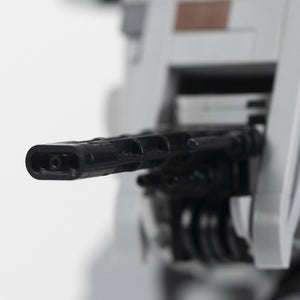 Close-up of front canons of the AT-ST made from LEGO® bricks on a blurred background