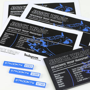 Brick Wars Resistance Troop Transport UCS stickers and UV Printed UCS Plaques.