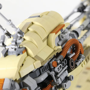 Another right-side profile looking down on the Kintan Strider Speeder Bike showcasing the engine details build with LEGO® bricks. 
