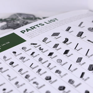Parts list with illustrations and text on a white background.