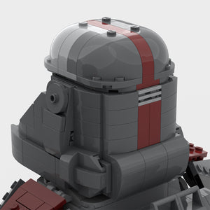 Extreme close-up of the rear left of MOC-Hunter's helmet built with LEGO® bricks. 