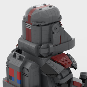 Extreme close-up of Hunter's helmet from the right built with LEGO® bricks. 